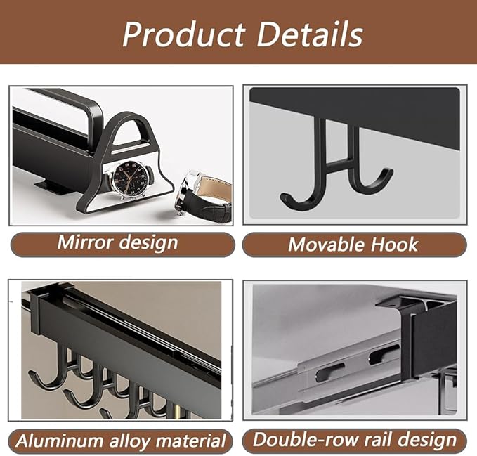 Hanging Pot Rack with 10 Hook for Cabinet 22" Pull Out Pot and Pan organizer Adjustable Pot Racks with Sliding Rail Storage Utility Rack Used for Kitchen/Closet/Cupboard,Load 75LBS
