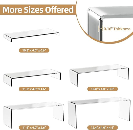 5-Pack Acrylic Spice Rack(10.8"~12.4"L), Seasoning Organizer with Non-Slide Silicone Pads, Clear Cabinet Organizer Shelf for Kitchen Countertop, Cupboard, Pantry, Shelf Riser Rack for Cans and Cups