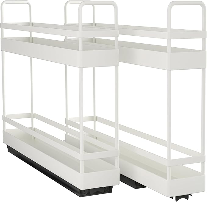 Finnhomy Pull Out Spice Racks for Inside Cabinets, Whole Metal Manufacturing, Vertical Spice Rack Pull Out, Spice Organizer, 2.16" W × 10.39" D × 9.76" H, 2 Drawers & 2 Tiers, 2 Pack, Light Gray