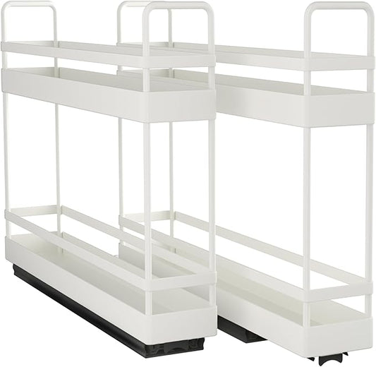Finnhomy Pull Out Spice Racks for Inside Cabinets, Whole Metal Manufacturing, Vertical Spice Rack Pull Out, Spice Organizer, 2.16" W × 10.39" D × 9.76" H, 2 Drawers & 2 Tiers, 2 Pack, Light Gray