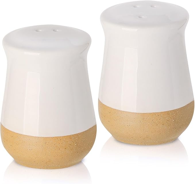 Hasense Salt and Pepper Shakers, Ceramic Salt Shaker set of 2, Cute Spice Sugar Shaker for Countertop, Farmhouse Salt Pepper Container Set for Home Wedding Decor, Christmas Gift, 2 Piece(White)