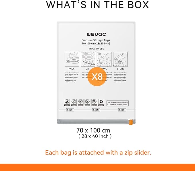 [2024 NEW] Vacuum Storage Bags (8 Jumbo) | Space Saver | Rapid Vacuum | Double Zip Seal | Special Clip Stopper | Ideal for Clothes, Blankets Compression and Travelling
