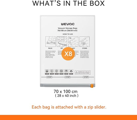 [2024 NEW] Vacuum Storage Bags (8 Jumbo) | Space Saver | Rapid Vacuum | Double Zip Seal | Special Clip Stopper | Ideal for Clothes, Blankets Compression and Travelling