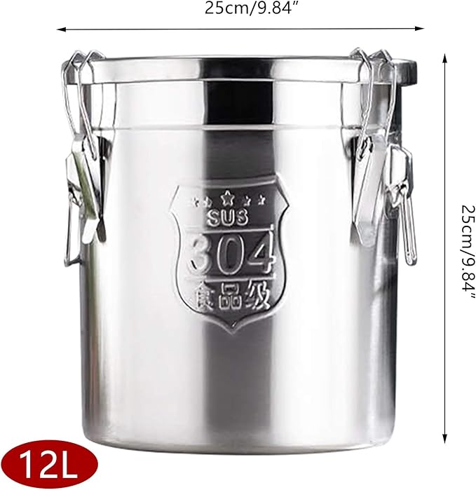 Stainless Steel Airtight Canister for Kitchen, Rice Cereal Grain Canisters Container for Household Kitchen Food Bean Flour Oil Sugar Milk Cookie Storager Bucket w/Handles Lid (6L)
