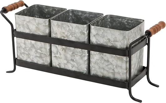 NIKKY HOME Farmhouse 3 Compartment Galvanized Silverware Caddy Cutlery Organizer Kitchen Countertop Flatware Holder for Utensil, Spoons, Knives, Forks