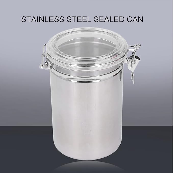 Stainless Steel Canisters for the Kitchen Food Storage Container Sealed Can with Clear Lid for Kitchen Counter Tea Sugar Coffee Candy(4#)