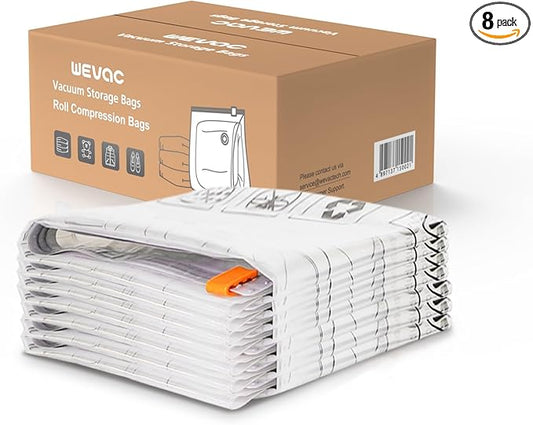 [2024 NEW] Vacuum Storage Bags (8 Jumbo) | Space Saver | Rapid Vacuum | Double Zip Seal | Special Clip Stopper | Ideal for Clothes, Blankets Compression and Travelling