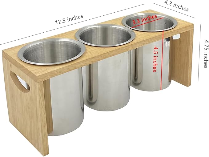 Flatware Caddy Stainless Steel Cutlery Holder with Wood Base