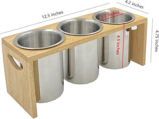Flatware Caddy Stainless Steel Cutlery Holder with Wood Base