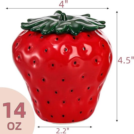 2 Pack Ceramic Strawberry Jars, Strawberry Shaped Canisters With Lids, Unique Multifunction Tea Storage Tin, Farmhouse Food Container for Sugar Biscuit, Strawberry Decor for Home, Red Pink