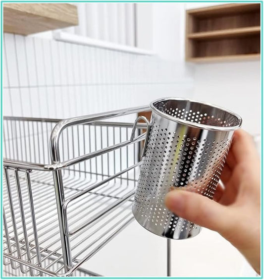 HOME&I Silverware Drying Basket, Kitchen Sink Utensil Holder Replacement,Thin Dish Drying Rack Countertop Organizer Stainless Steel 304 Flatware Cutlery Caddy Hold for Dish Drainer(Very Small-Oval)