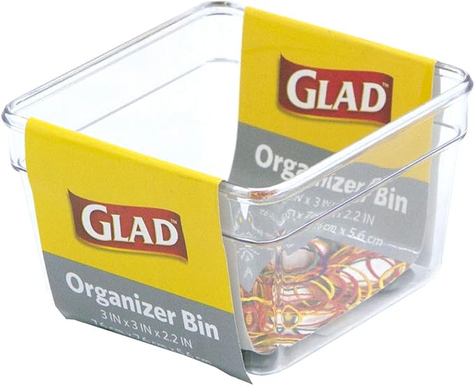 Glad Plastic Drawer Storage Tray – Heavy Duty Organizer Bin for Home, Kitchen, Bath, Bedroom, Office | Non-Slip Feet, Clear, 3" x 3"