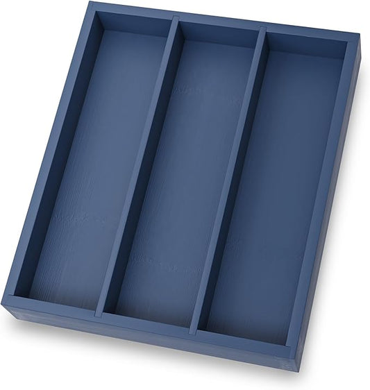 Silverware Organizer Bamboo Kitchen Drawer Organizer, Flatware Organizer Tray for Kitchen, Flatware, Utensils（Blue）