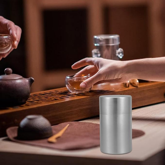 MAGICLULU Stainless Steel Tea Canister with Double Lid, Airtight Storage Container for Loose Tea, Herbs, Spices, Tea Bag Organizer for Home, Office, Kitchen, 5.51 X 3.14 Inches, Silver