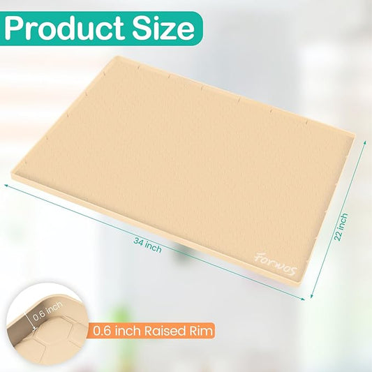 Waterproof Under Sink Mat 34" x 22", Silicone Cabinet Liner, Rubber Protector for Kitchen and Bathroom, Keeps Cabinets Clean, Dry, and Organized (Beige)