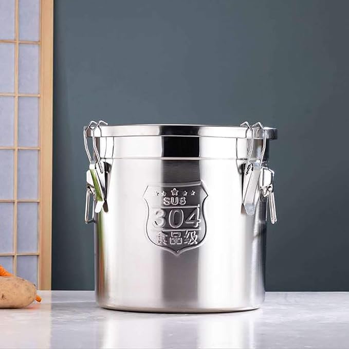 Stainless Steel Airtight Canister for Kitchen, Rice Cereal Grain Canisters Container for Household Kitchen Food Bean Flour Oil Sugar Milk Cookie Storager Bucket w/Handles Lid (6L)