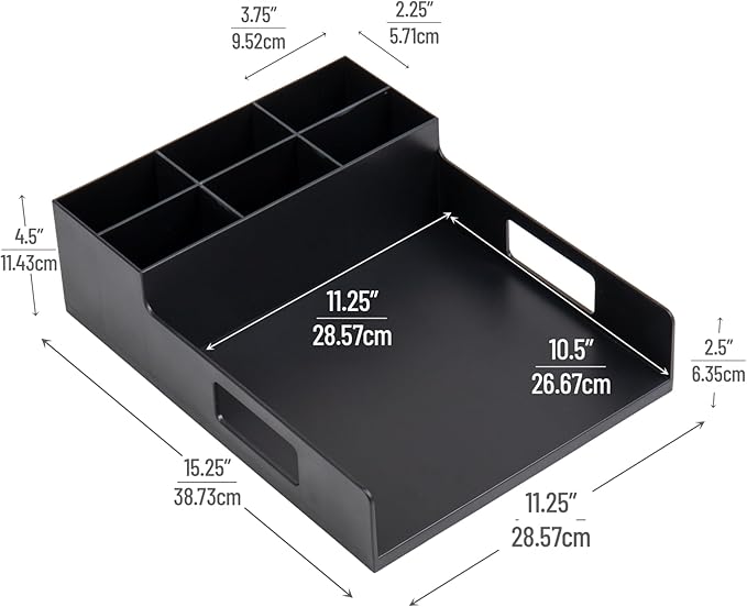 Mind Reader Utensil Napkin & Plate Holder, Silverware Organizer, Serving Tray, Plastic, 11.25" L x 15.25" W x 4.5" H, Black