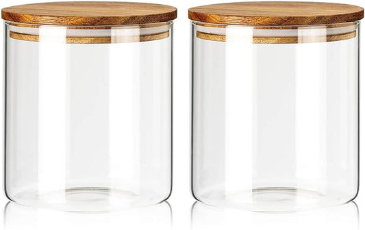 Labina Glass Storage Container Airtight Food Jars Kitchen Canister with Wood Lids, 50 Oz Wide Mouth Pantry Organization Glass Jar for Flour, Sugar, Cookie, Spagetti, Nuts and Candy (2 Pack)