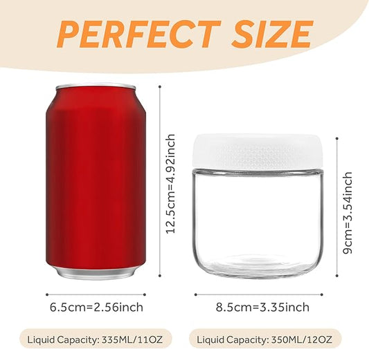 4 Pack Glass Clear Storage Canister with Airtight Lid, 12oz Overnight Oats Containers, Small Cute Decorative Pantry Jar for Snacks, Yogurt, Cereal, Fruit, Salad, Spice, Sugar, Coffee - White