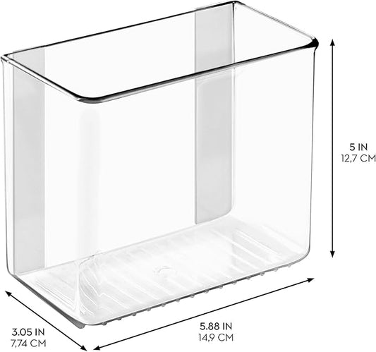 iDesign AFFIXX Plastic Wall Mount Organizer for Kitchen, Bathroom, Office, Bedroom, Garage, Craft Room, 3" x 6" x 5", Clear
