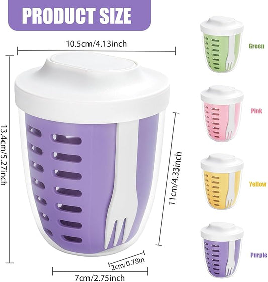 20oz Fruit Salad Storage Cup with Lids and Fork, Reusable Plastic Fruit Storage Containers for fridge with Drain Baskets, BPA-Free & Leak-Proof, Keep Fruits, Vegetables Fresh Longer (Purple)
