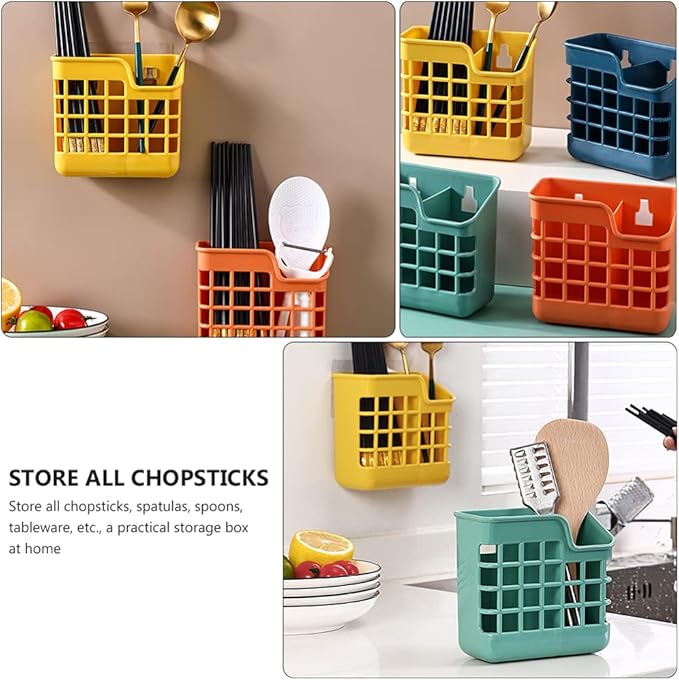 Hemoton Cutlery Organizer Wall Mount 2 Compartment Utensil Spatula Forks Spoons Knives Holder Kitchen Countertop Storage Silverware Organizer 3pcs