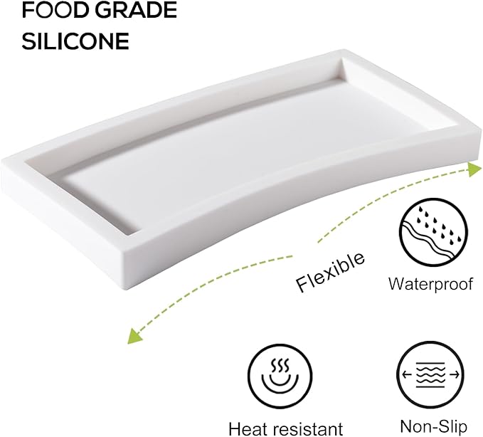 Bathroom Tray, Small Vanity Tray Silicone Soap Dish Sponge Holder Kitchen Sink Organizer Bathroom Accessories for Countertop, Toilet, Shower, Large, White