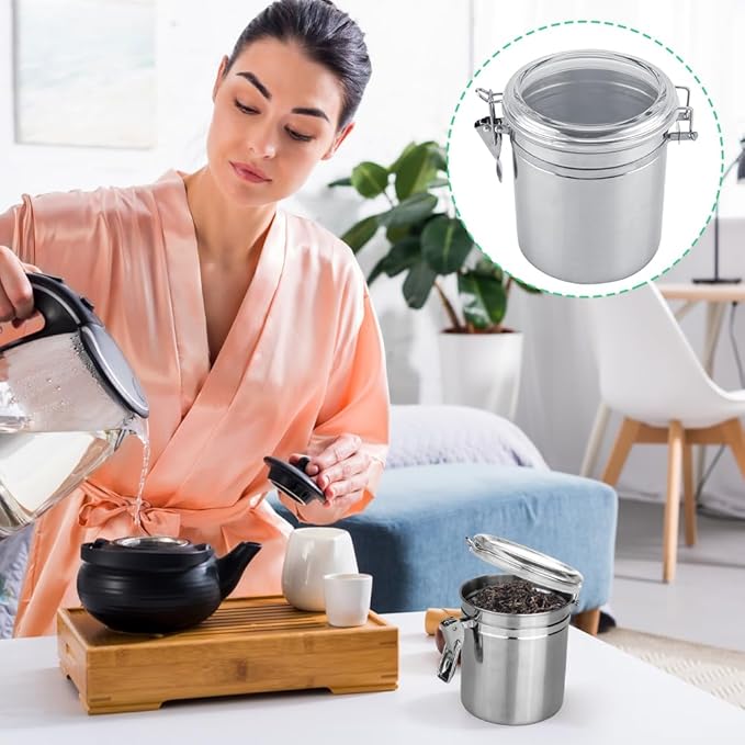 Stainless Steel Coffee Canister, Airtight Ground Coffee Bean Storage Container Keep Bean Fresh Organizer Jars Clear Clamp Lid Large Capacity for Kitchen Organization Pantry Tea Flour Sugar 1450ml
