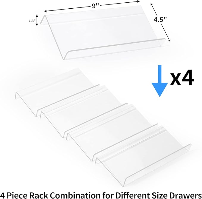 MIUKAA Clear Acrylic Spice Drawer Organizer, 4 Tier- 1 Set Seasoning Jars Drawers Insert, Kitchen Spice Rack Tray for Drawer/Countertop (Jars not included)