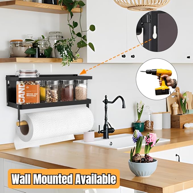 Magnetic Spice Rack for Refrigerator Magnetic Paper Towel Holder for Fridge Magnetic Shelf Magnetic Shelves 2 Hooks Fridge Magnet Organizer Spice Rack Seasoning Organizer Kitchen Storage