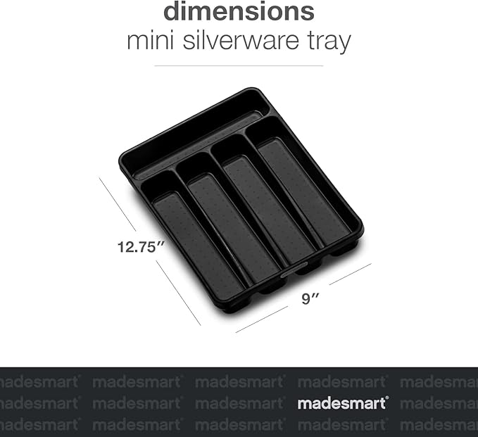 madesmart Premium Antimicrobial Classic Mini Silverware Tray, Soft Grip, Non-Slip Kitchen Drawer Organizer, 5 Compartments, Multi-Purpose Home