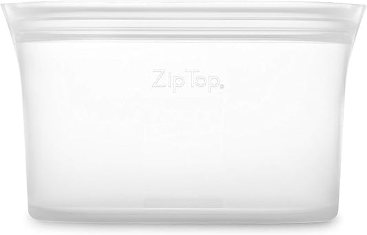 Zip Top Reusable Food Storage Bags | Small Dish [Frost] | Silicone Meal Prep Container | Microwave, Dishwasher and Freezer Safe | Made in the USA
