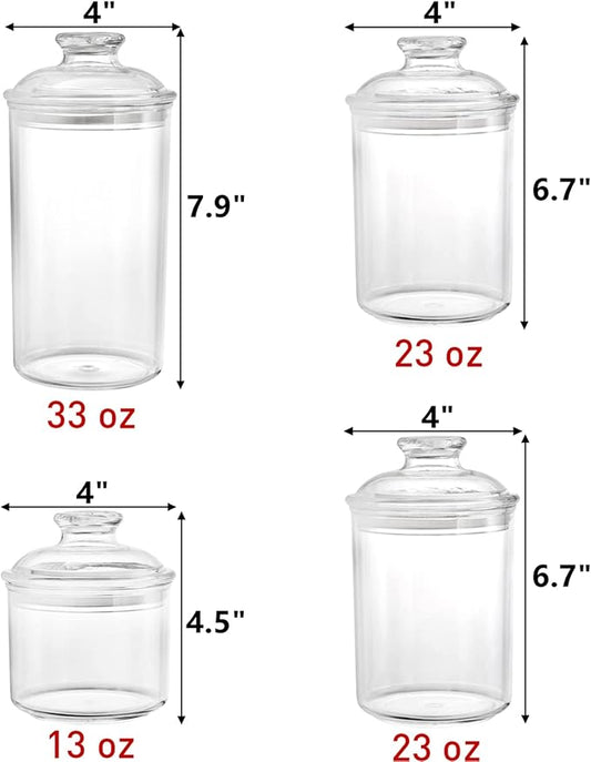 DEAYOU 4 Pack Clear Plastic Jars, Plastic Storage Jar with Lid, Candy Cookie Container for Vanity,33 Oz/23 Oz/13 Oz