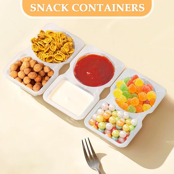 10pcs Reusable Snack Containers with Lids, Double Compartment Condiment Containers, Snack Container Dual Section Spice Box for Portion Control and Meal Prep Lunch Containers for School Office Travel