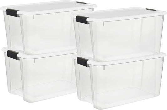 Sterilite 4-Pack Ultra Latching Box, Storage Bins with Lids, Clear Plastic, 70 Quart - Heavy-Duty Organizing Containers for Closet, Bathroom, and Office
