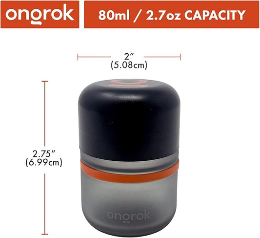 ONGROK Glass Storage Jar, 80ml, 6 Pack, UV Herb/Spice Jar with Child Resistant Lid, Color-Coded Glass Containers Air Proof to Preserve Smell and Aroma, Perfect Size to Store in a Drawer or Cupboard