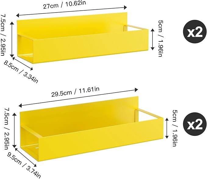 4 Pack Moveable Fridge Magnetic Spice Racks,Metal Yellow