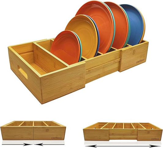 Premium Bamboo Silverware Organizer for Flatware, Knives- Expandable Kitchen Drawer Organizer and Utensil Holder,Multi-Function Drawer Storage 4-6 Compartments for Drawer Tray with Dividers