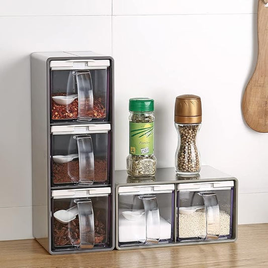 Salt Container With Lid And Spoon, Clear Seasoning Rack Spice Pots, 3 Piece Seasoning Box For Home Kitchen Café Storing Salt Sugar Pepper Spice (2 Pieces)