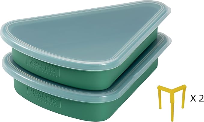 2-Pack Reusable Silicone Leftover Pizza Slice Storage Container with Air-tight Lids-BPA Free,Fits Single Slice up to 16",On-the-go Bento Style,Microwave, Freezer & Dishwasher Safe(2 Green)