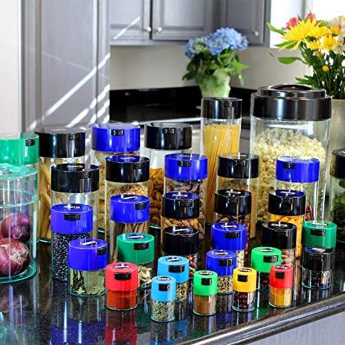 Tightvac Set of 4 - Patented Airtight Storage Container | Multi-use Vacuum Container Keeps Your Herbs and Dry Goods Fresh and Flavorful. Blue Clear