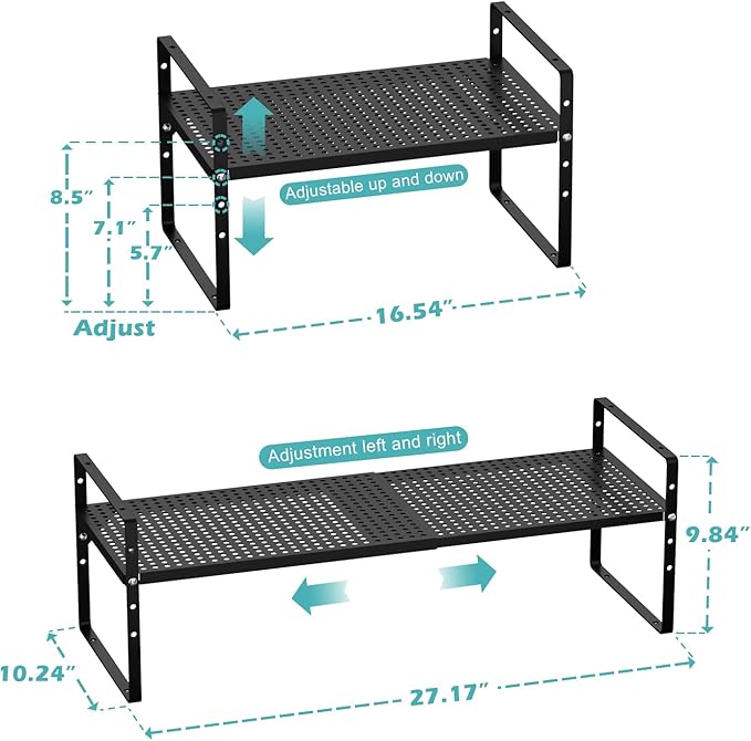 Cabinet Organizer Shelf Expandable Spice Rack Stackable Counter Top Storage Shelves for Kitchen Cupboard Pantry Countertop Bathroom,Black