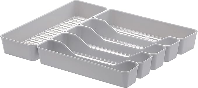 Spectrum Diversified Hexa Drawer Organizer Tray Modern Kitchen Cutlery, Utensil, Silverware Holder Caddy, 6 Dividers Cabinet Storage, 13 x 16, Stone Gray
