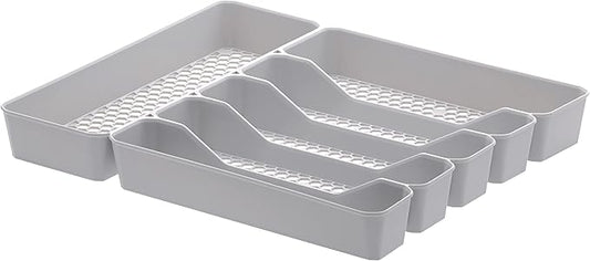 Spectrum Diversified Hexa Drawer Organizer Tray Modern Kitchen Cutlery, Utensil, Silverware Holder Caddy, 6 Dividers Cabinet Storage, 13 x 16, Stone Gray