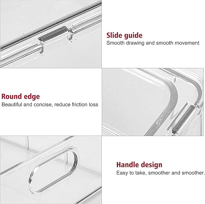 3 Pack Refrigerator Organizer Bins with Pull-out Drawer, Large Stackable Fridge Drawer Organizer Set with Handle, Drawable Clear Storage Cases for Freezer, Cabinet, Kitchen, Pantry Organization