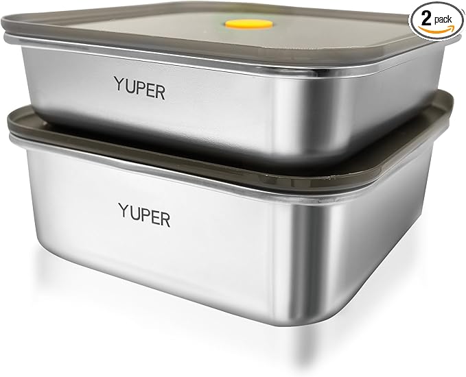 YUPER Stainless Steel Food Containers, Meal Prep Container, Bacon Cheese Container for Refrigerator, Stainless Steel Containers with Lids Fruit Lunch Storage, 2 Pack (40+67OZ)