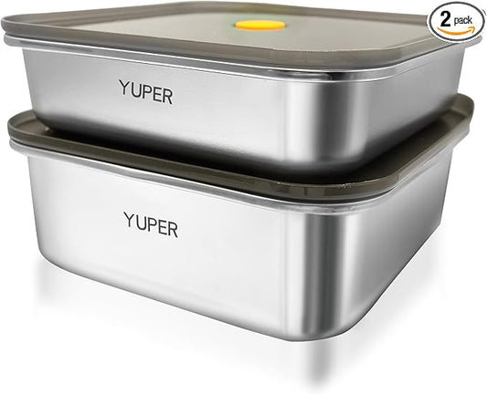 YUPER Stainless Steel Food Containers, Meal Prep Container, Bacon Cheese Container for Refrigerator, Stainless Steel Containers with Lids Fruit Lunch Storage, 2 Pack (40+67OZ)