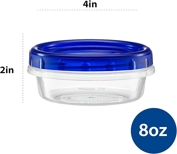 Twist Top Deli Containers Food Storage Containers Blue Screw on Lid Reusable Stackable Leakproof Airtight, pack of 20-8 oz containers