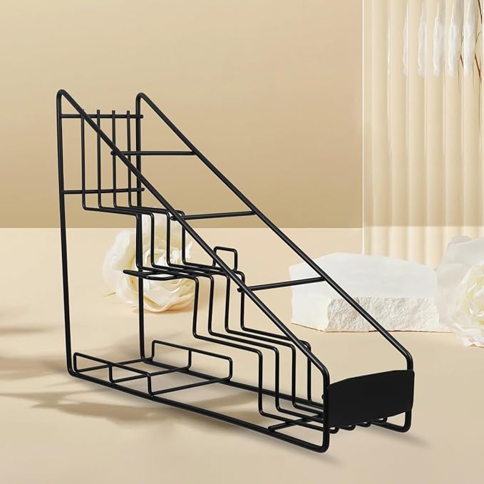 NUOBESTY Coffee Syrup Rack, Stainless Steel Spice Shelf Organizer Syrup Bottle Rack, Coffee Bar Organizer Holds 4 Bottles Kitchen Storage Organization, 16.92 X 12.59 X 3.93 Inches (Black)