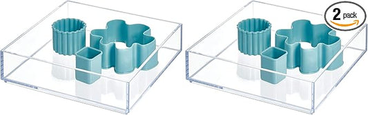 iDesign Clarity Kitchen Drawer Organizer for Silverware, Spatulas, Gadgets - Medium, 8" x 8" x 2", Clear (Pack of 2)